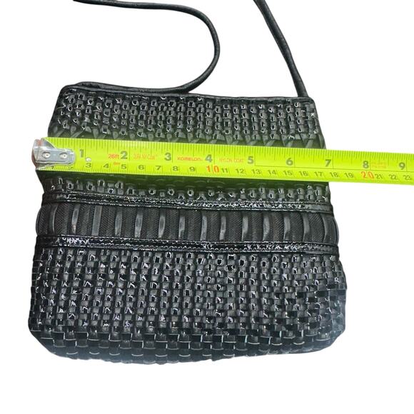 Sharif Woven Leather Crossbody Bag Black Made in USA Boho Vintage - Picture 7 of 8